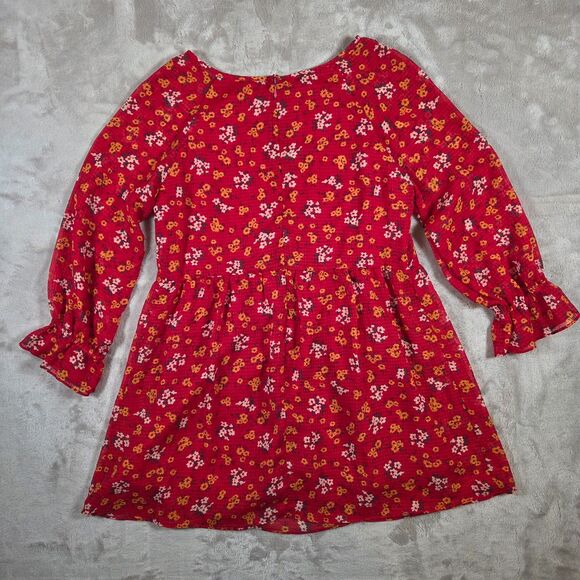 Free People Red Floral Tunic Mini Dress Size 2 Court Me With Flowers BOHO Whimsy - Picture 2 of 9